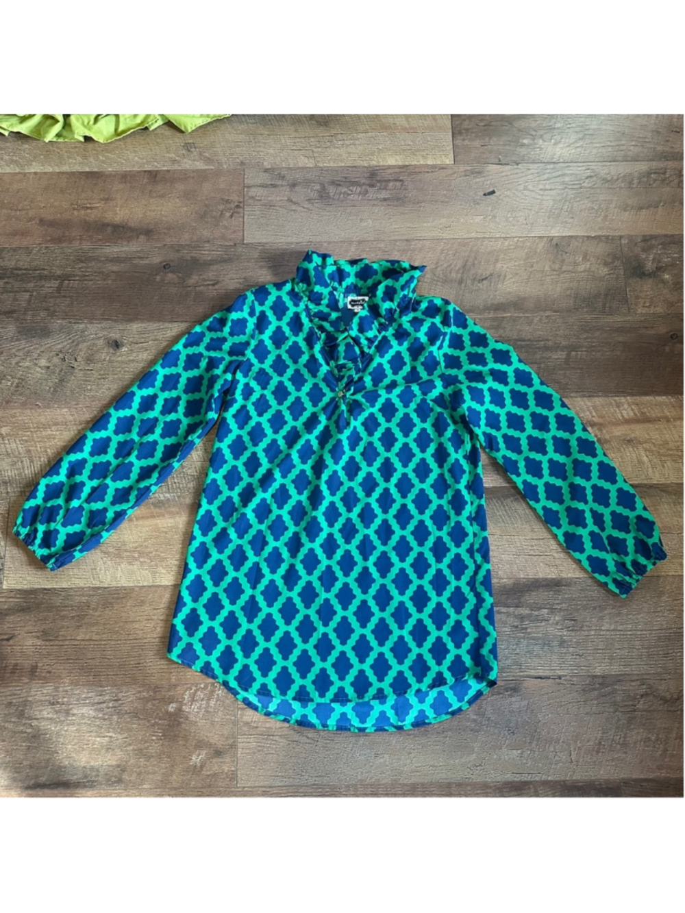 Womens Mud Pie Top Size S Green & Blue Long Sleeve Summer